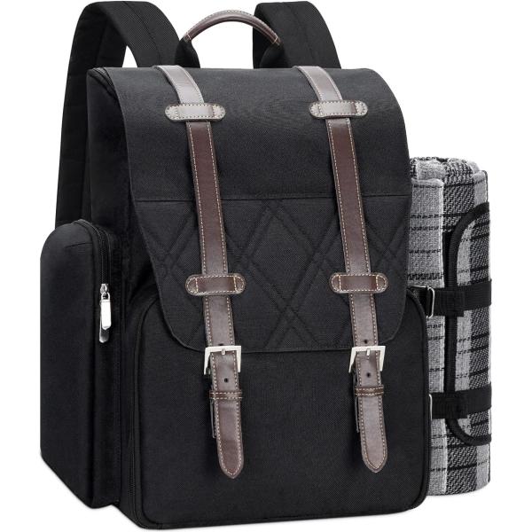Picnic Backpack for 4 Person with Large Insulated Cooler Bag, Picnic Basket Set with Wine Pouch,