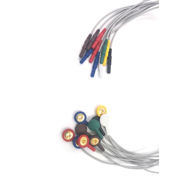 TPU Material PVC TENS ECG EKG Cables shielded Leadwires Customized Cable Snap button IEC Din 1.5mm Plug adapter