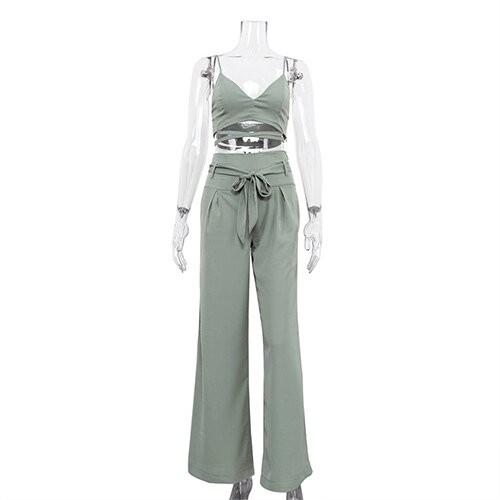 Quality OEM maufactory Summer Women'S Exposed Umbilical Camsy Tops High Waist Wide Leg Pants for sale