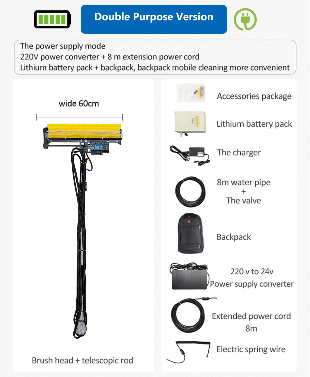 Factory Price Lithium Battery-Powered Rolling Brush for Solar Cleaner with Ease