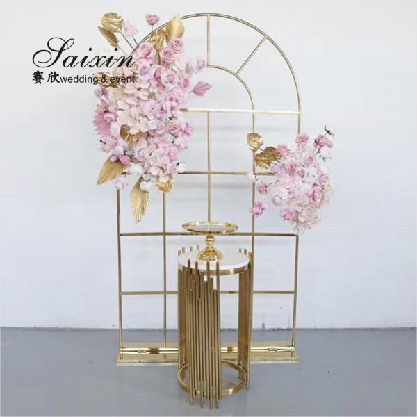 Quality Factory wholesale luxury wedding furniture golden stainless steel arch panel steel door for event stage Backdrop for sale