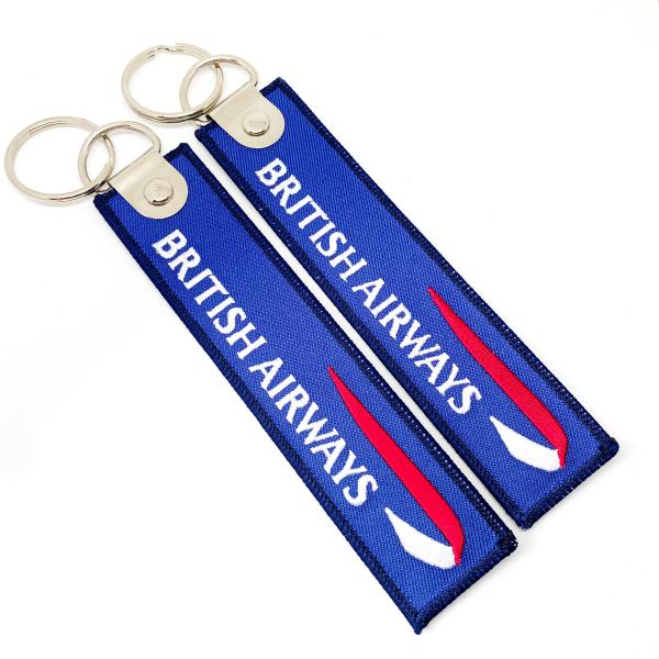 Quality Customized Double Sided Flight Tag Keyring Embroidered Key Chain for sale