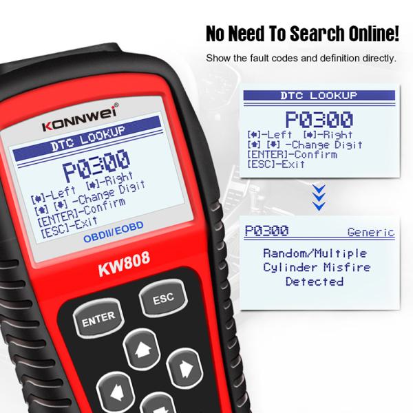 KW808 EOBD CAN OBD2 KONNWEI Engine Diagnostic Tool to Turn Off Check Engine Light
