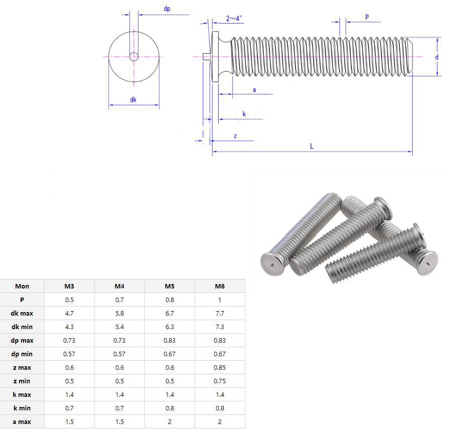 Copper Industry-Approved Stainless Steel Welded Stud Spot Welding Screw Bolt Fastener with Plain Finish