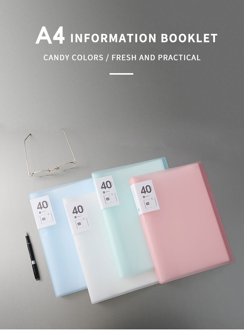 40 Pages Candy Color Binder Folder A4 Size Display Book PP Clear Pocket Conference File Folder