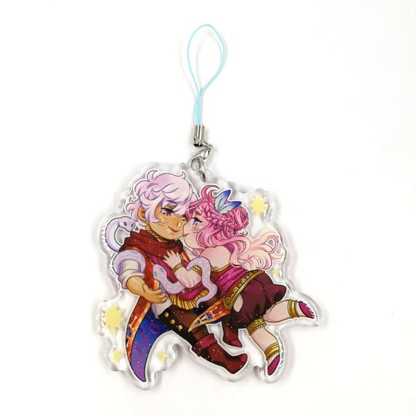 Custom anime acrylic keychain printed acrylic phone charm keychain with glitter epoxy