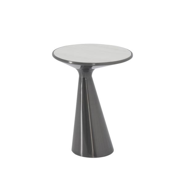 Quality Living Room Small Stainless Steel End Table Side Table With Satin Black finish Natural Marble Top Metal Table for sale