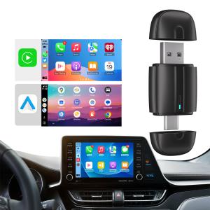 China Dual Interface USB A Type C Mini Auto Dongle BT 5.0 2 In 1 Wireless Carplay Adapter For Apple Android wholesale