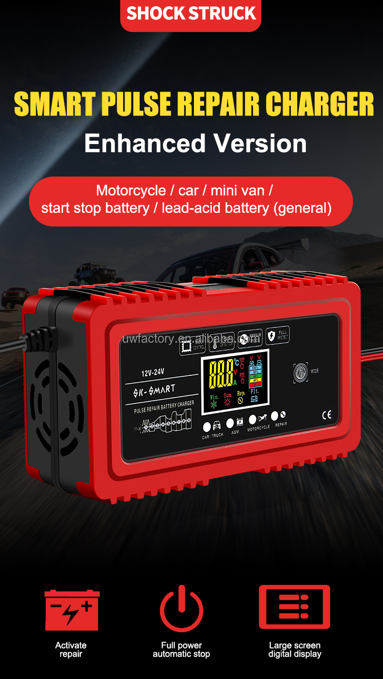 15W/10W/7.5W/5W Automatic Identification Smart Auto Lead Acid Battery Charger 12V 6A 24V 3A for LiFePO4 Lithium Motorcycle