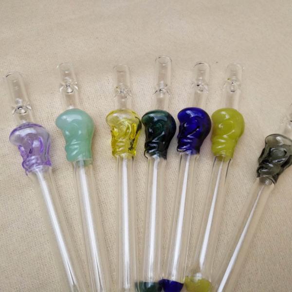 Quality Skull Chillum One Hitter Glass Smoking Pipe For Dry Herb 5.1 Inch Length for sale