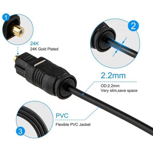 High Quality Thin 1M 2 M 3M 5M Fiber Optic Toslink Spdif Gold Optical Digital Audio Cable