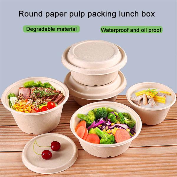 Quality Circular Disposable Food Takeaway Box Paper Pulp Lunch Box Degradable for sale