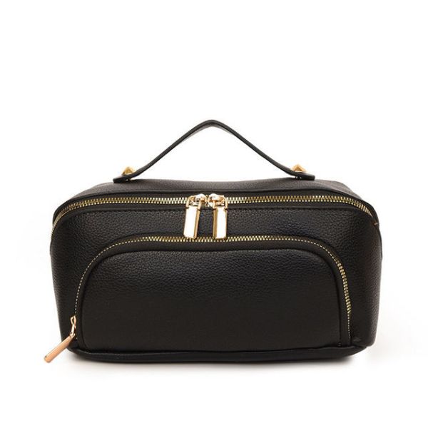 Custom Size Womens Leather Cosmetic Bag Zipper Closure PU Pebble Leather Toiletry Bag