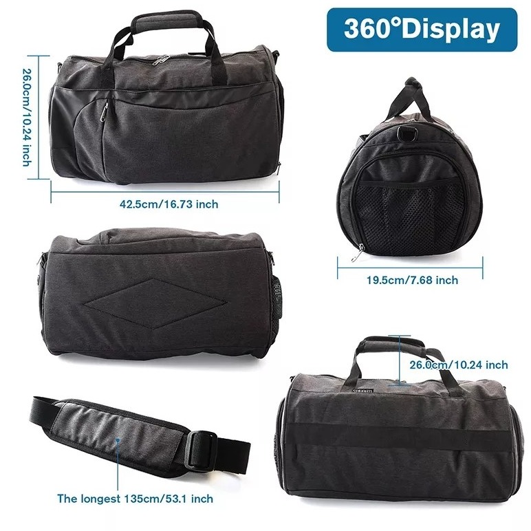 Polyester Anti Theft Travel Bag Gym Bag With Wet Pocket Shoe Compartment