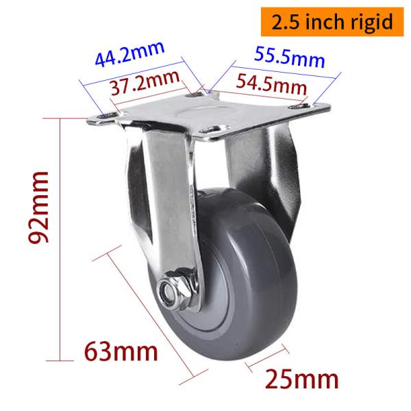 EDL Light TPU Casters Chrome Coating 2.5inch 80kg Plate by Rigid, Swivel and Brake type 37225P-77