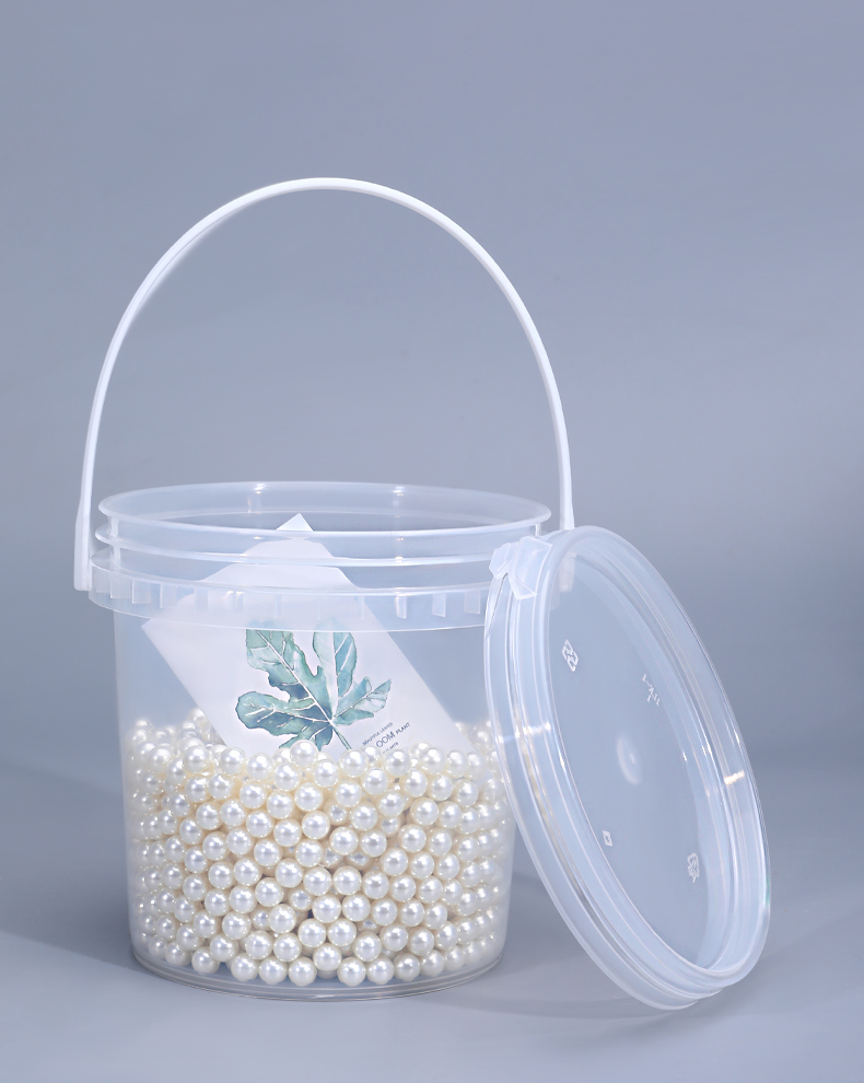 Customrized Logo White 1L Plastic Round Candy Tool Cookie Bucket With Lid And Handle