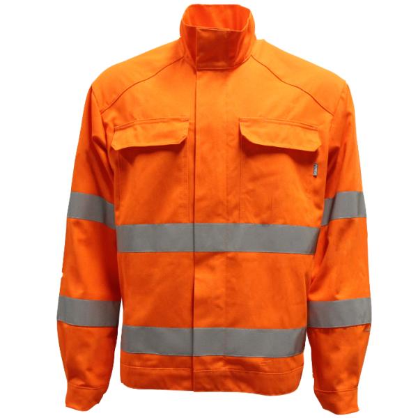 CVC 55% Cotton 45% Polyester 245GSM Orange Jacket With Reflective Strip Two Flap Pockets