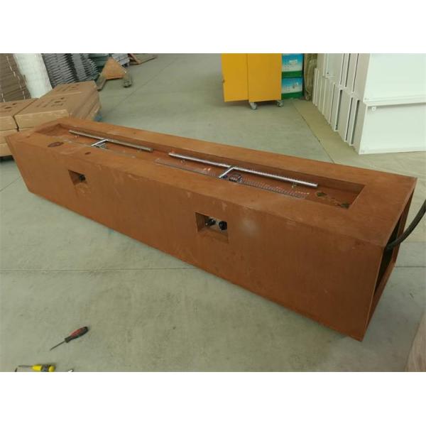 Rectangle Hidden LP Tank Corten Steel Gas Fire Pit Table For Backyard Propane Burner