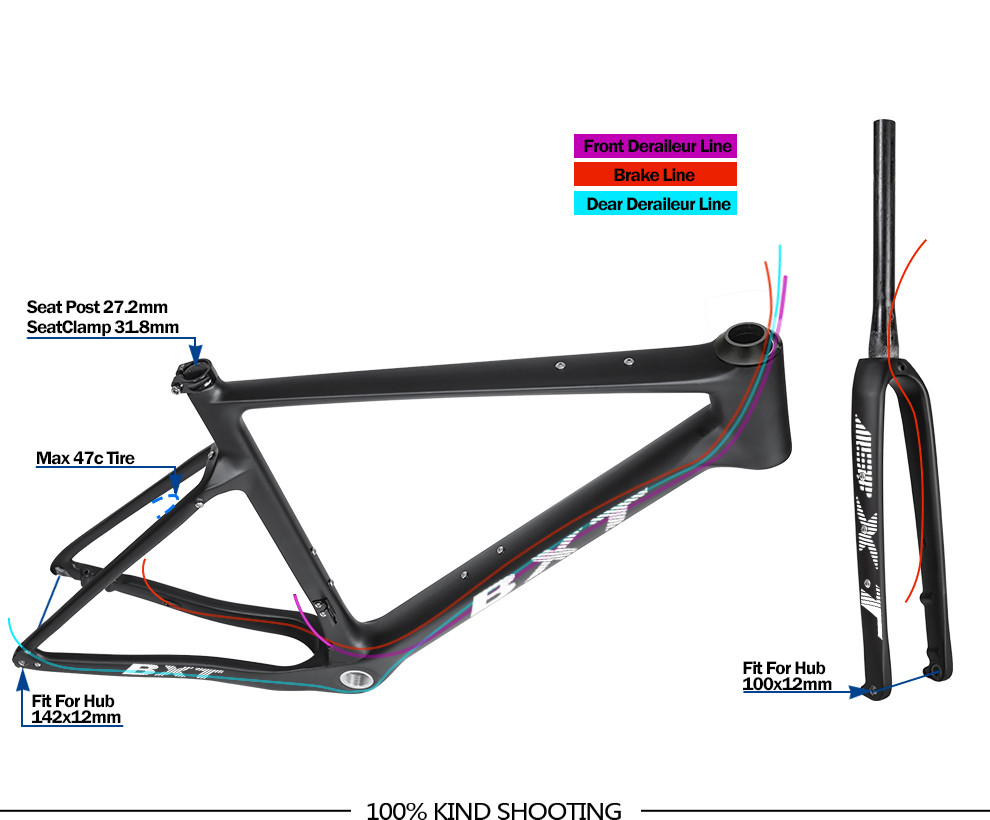 Full Carbon Fiber Gravel Bike Frame 700C Road Bicycle Frameset Hidden Cable