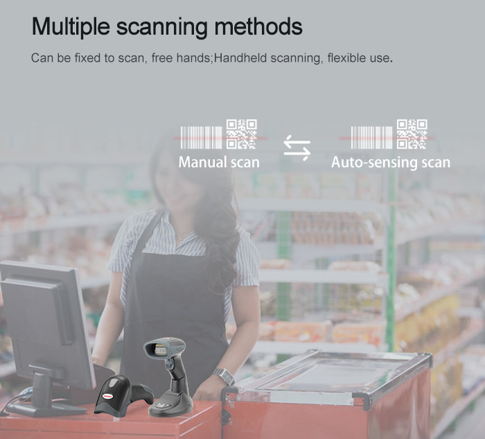 Wireless Bluetooth 2D Barcode Scanner Fast Decoding For Supermarket Store / Grocery Store