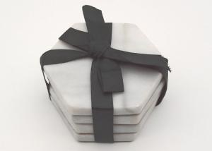 Polished White Stone Coasters Hexagon Shape Moisture Proof High Durability