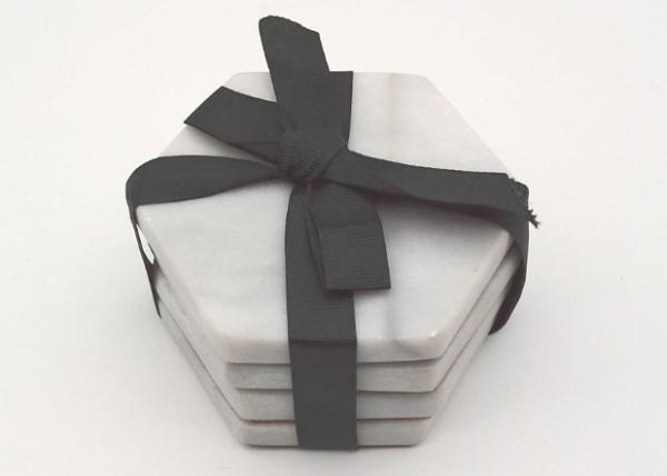 Quality Polished White Stone Coasters Hexagon Shape Moisture Proof High Durability for sale