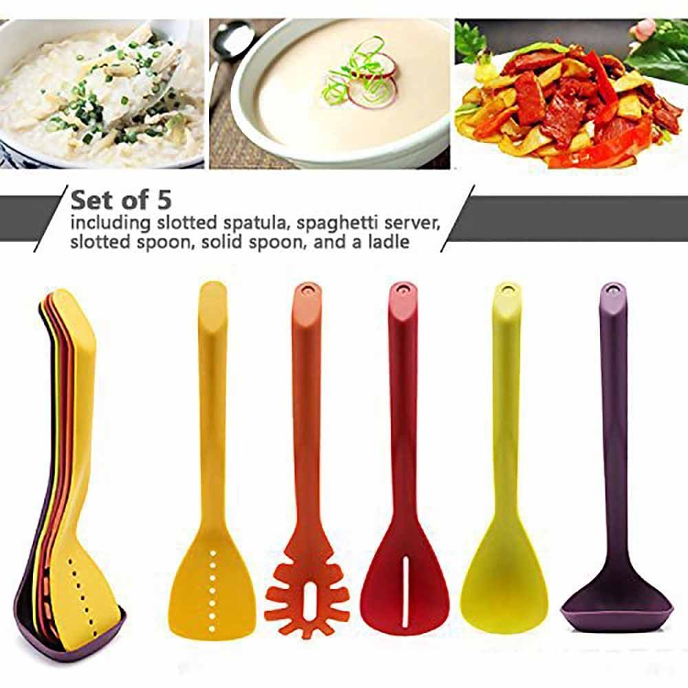 Nonstick Cooking Made Stylish 5-Piece Compact Nesting Utensil Set in Vibrant Colors