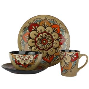 China 16pcs Ceramic Stoneware Dinnerware Sets Hand Painted Flower Reactive Glaze wholesale