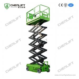 China Green 10m Self Propelled Electric Scissor Lift Aerial Work Platform With Hydraulic Motor Driving wholesale