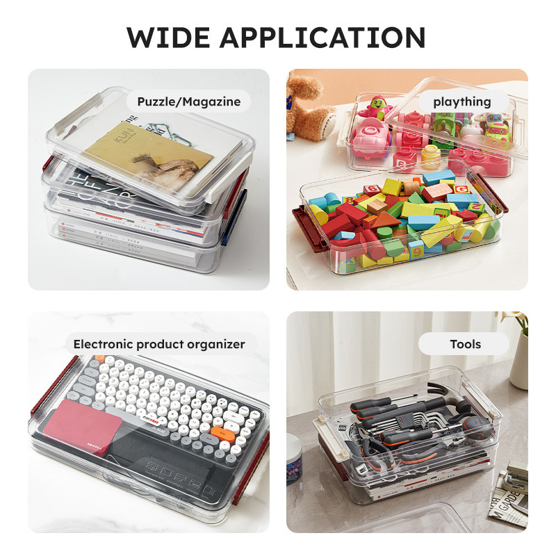 Clear A4 Document Storage Box with Wine Red Snap Tight Lid PET Files Documents Magazines Notebooks Box Organizer Holder Desk