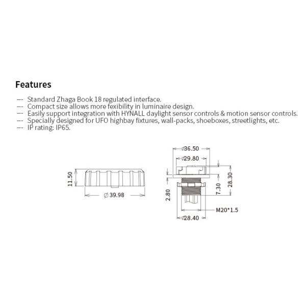 IP65 Zhaga Book 18 Socket HN150 40mm Dia For UFO Fixtures