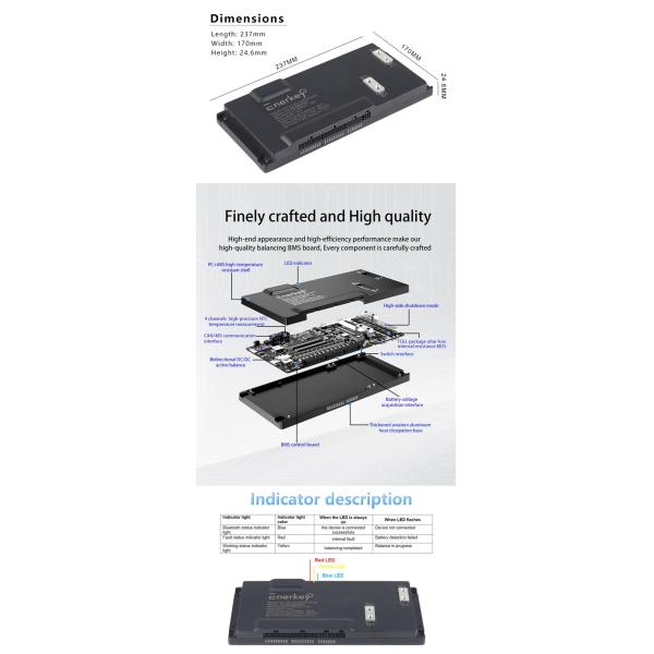 Enerkey 16S-24S 1A-8A 15A-200A Smart Active Balancer BMS Lifepo4/Lipo/LTO Battery Balance with Bluetooth APP CAN RS485