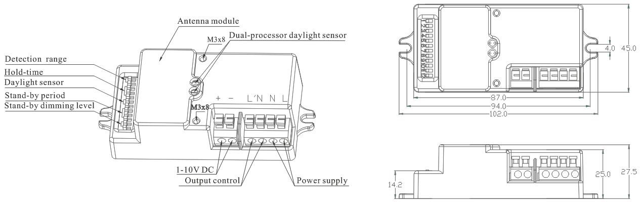 Enhanced Detection Range Dimmable Motion Sensor Daylight Monitoring Function