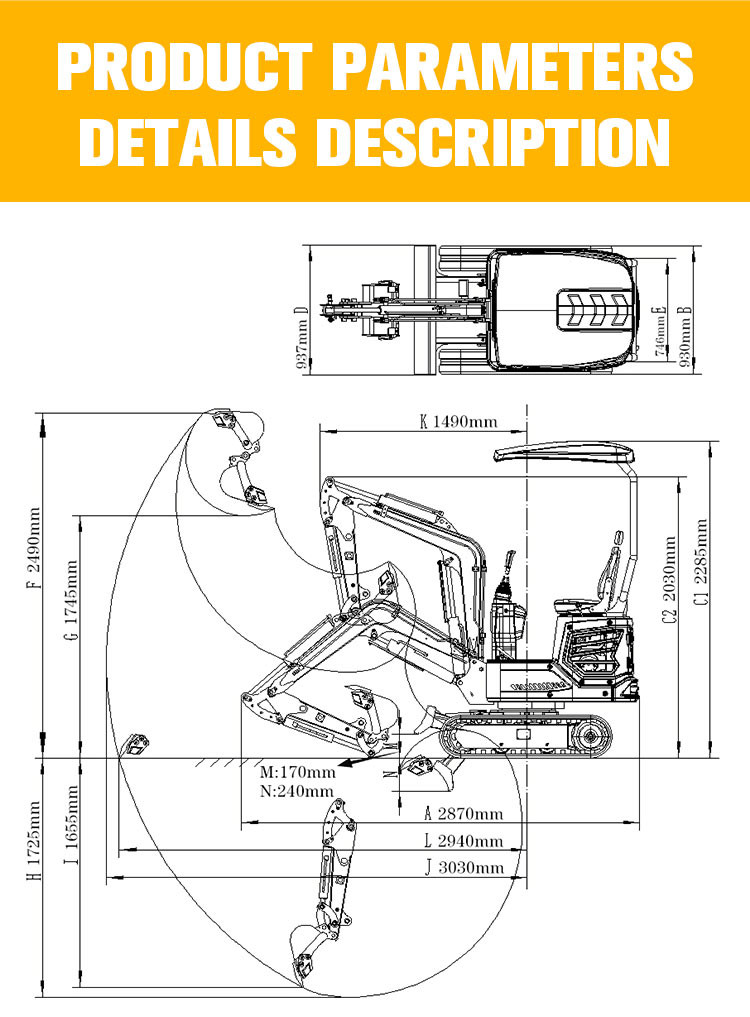 Lightweight Mini Crawler Excavator Max. Vertical Digging Depth 1655mm