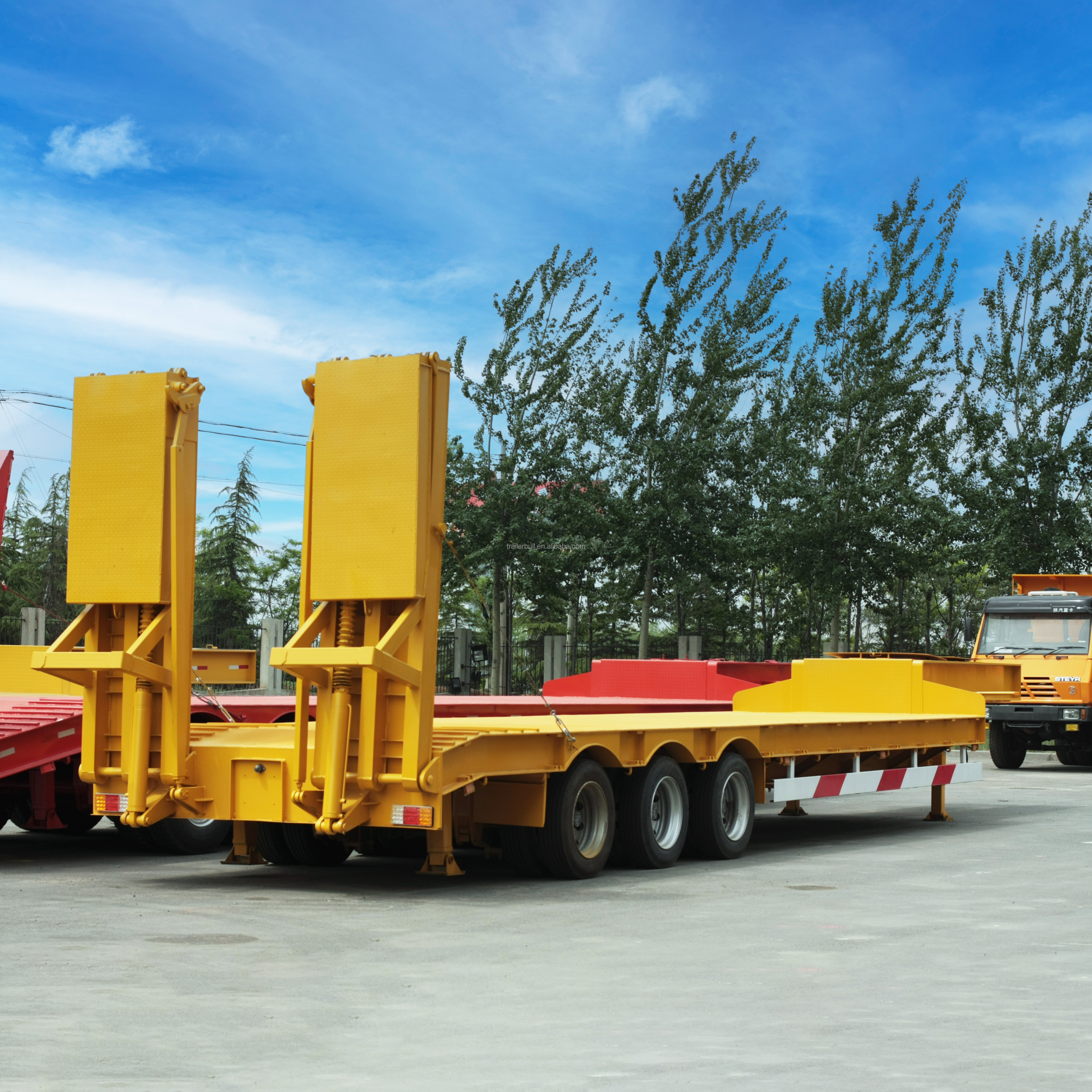 Dual Circuit WABCO Brake 13m FGN Low Bed Truck Semi Trailer for Excavator Transport