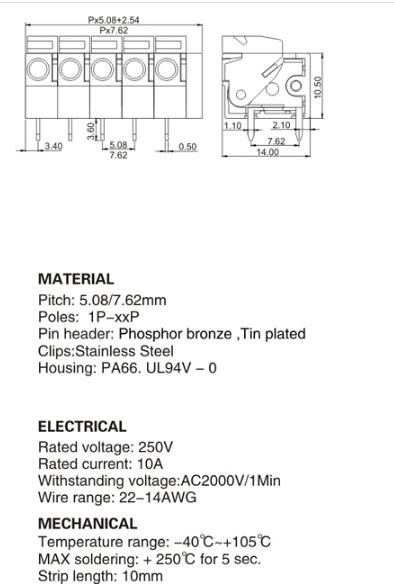 WT142R-5.08/7.62 spring type terminal block pcb spring terminal block factory direct sales
