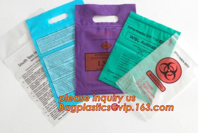 biohazard specimen Zip lockk bag with pocket, recycled custom printed ldpe 3 layers specimen bag Zip lockk bag, pac, pacrite