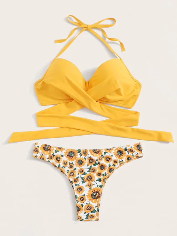 Tiered Layer Tie a Knot Front Top With Low waist Bikini swimsuit high cut