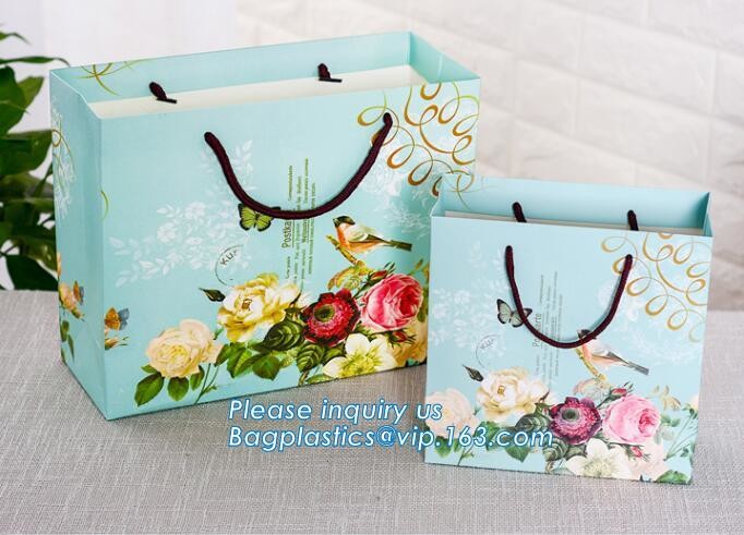Custom paper bag with handle coated white paper bag printing pattern flower carrier bag,Flower carrier paper bags with d
