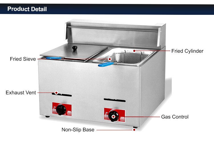 Commercial Gas Powered Deep Fryer for French Fries and Fry Chicken
