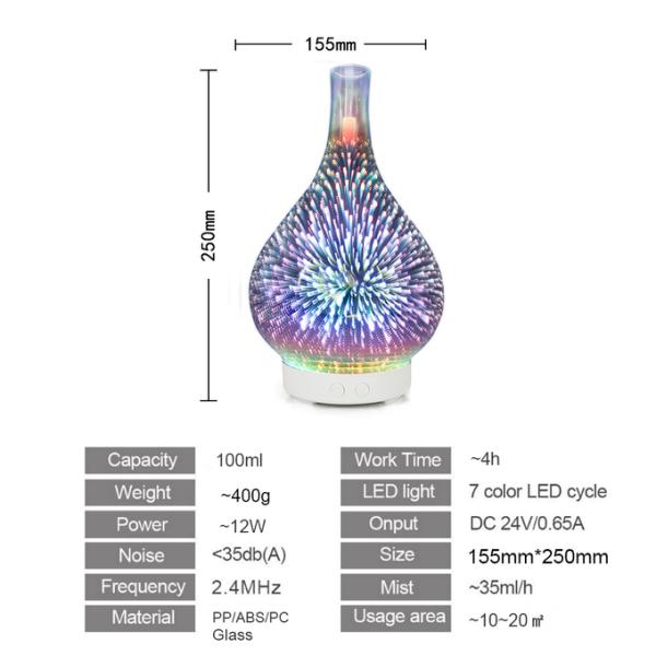 Christmas Firework Aromatherapy Essential Oil 3D Diffuser Glass Humidifier