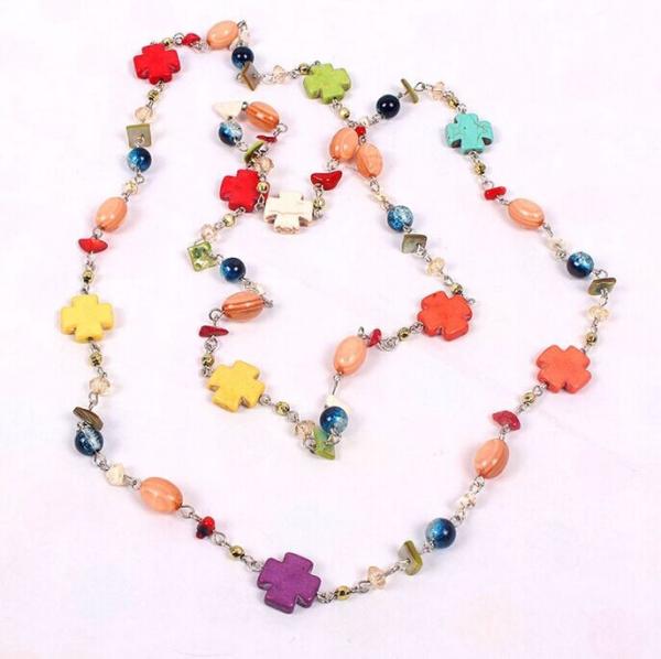 Quality Bohemian cross-color semi-precious jewelery mixed ethnic sweater chain necklace LuoShi for sale