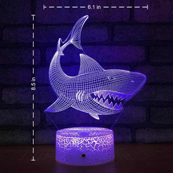 Multiscene RGB 3D Illusion LED Lamp , Remote Control Shark 3D Night Light