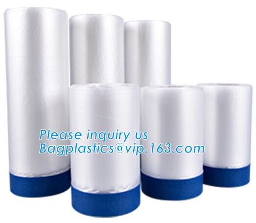 Disposable car protection pre-taped paint plastic masking film, PE material soft hardness protective plastic masking fi