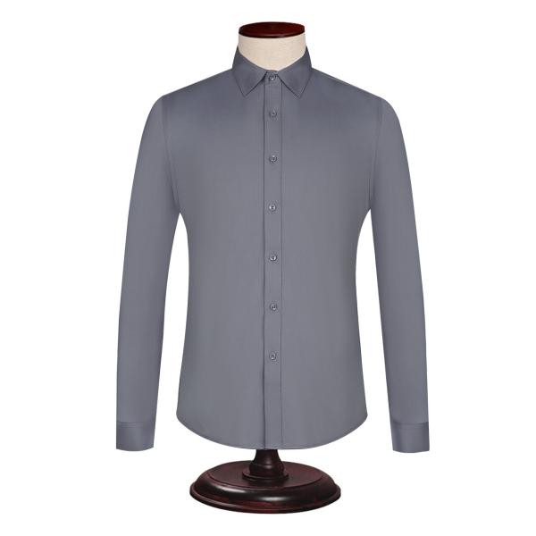 Breathable Material Men's Formal Dress Shirt in Gray with Long Sleeves and Slim Fit