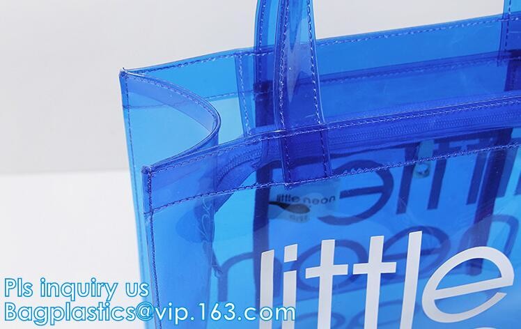 handle colorfull bag pvc zipper bag, Custom PVC Loop Handle Image Printed Plastic Shopping Bag, PVC handle plastic bags