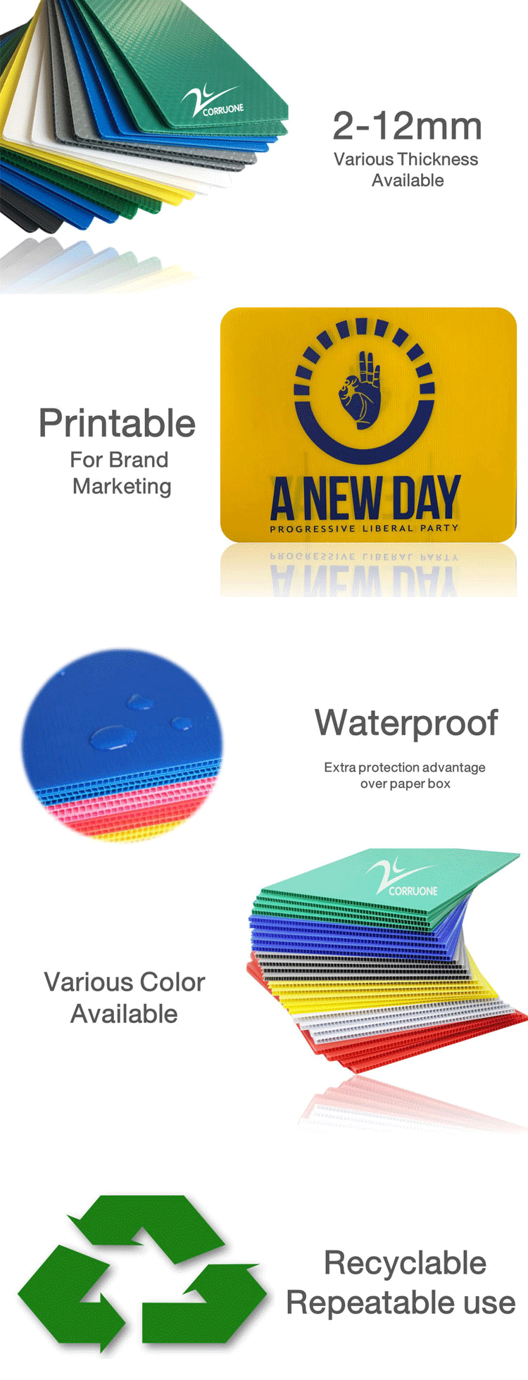 Blue Red Recycled Corrugated Plastic Sheets 10mm PP Corrugated Board