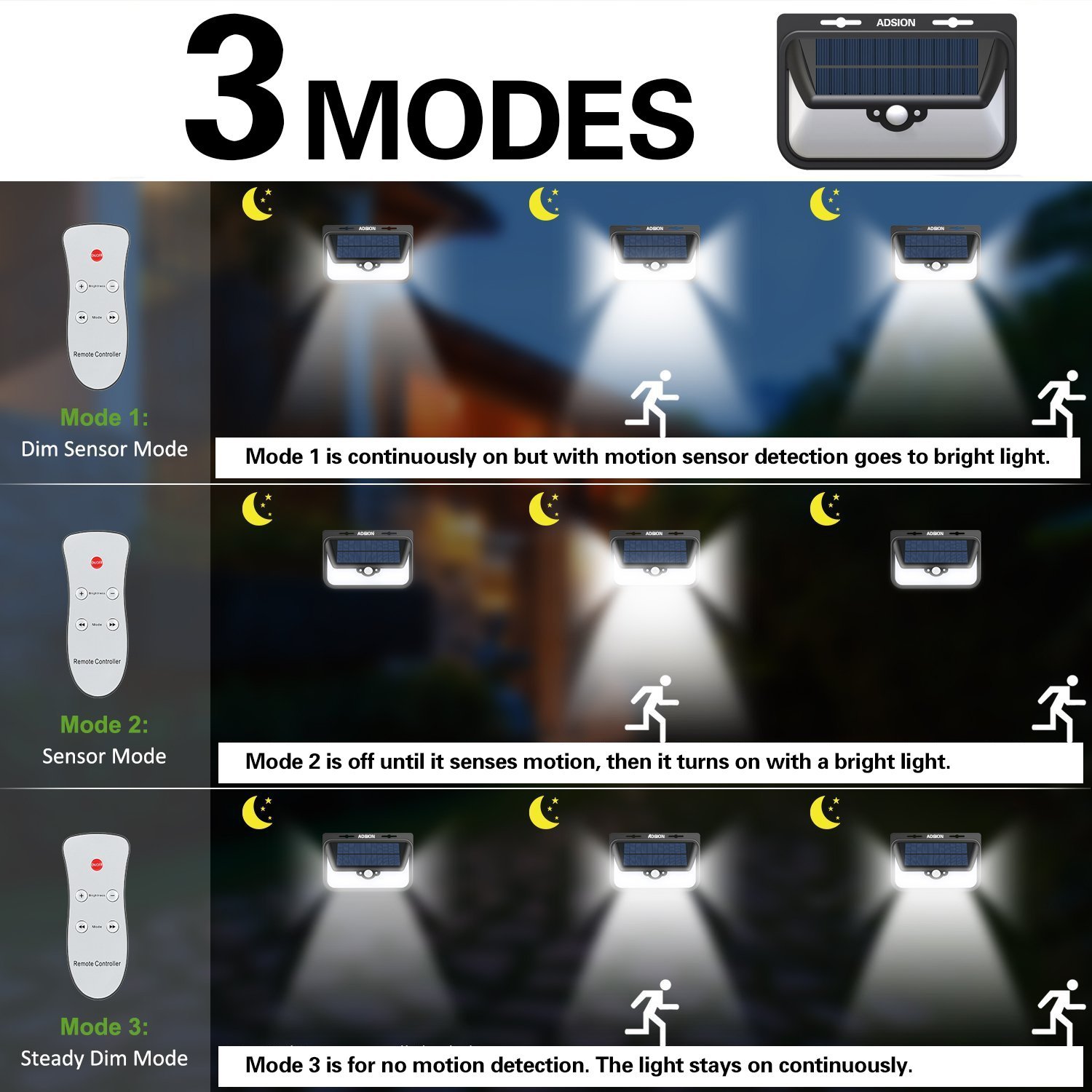 Solar Lights Outdoor, Motion Sensor Light 68 Super Bright LED Wall Lights with Remote Control, Waterproof Solar Lights