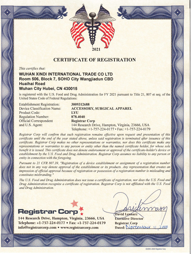 Wuhan Xindi International Trade Co., Ltd. Certifications