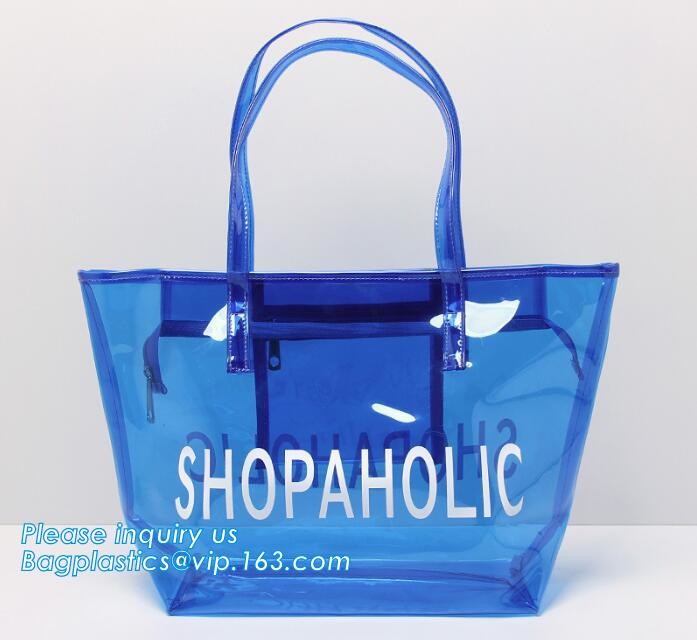 handle colorfull bag pvc zipper bag, Custom PVC Loop Handle Image Printed Plastic Shopping Bag, PVC handle plastic bags